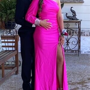 Pink One sleeve Formal Dress